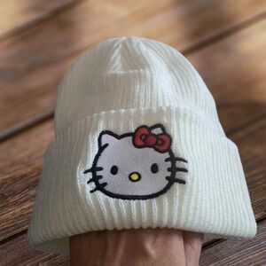 5/$25 Hello Kitty Kawaii Women's Knit Beanie Hat White with Red Bow